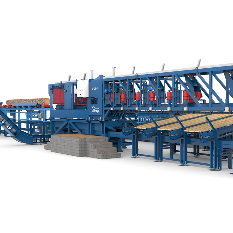 Лесопильная линия Сибирь с перекладкой лафетов и разворотом