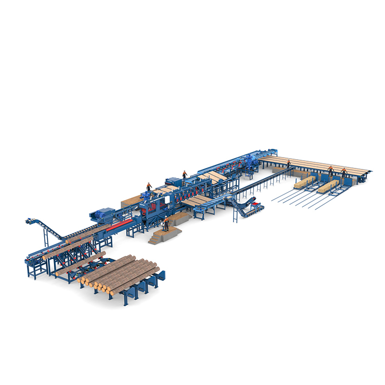 Лесопильная линия Сибирь с возвратом необрезной доски и перекладкой лафета