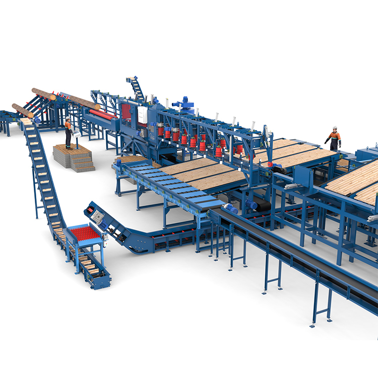 Лесопильная линия Сибирь с возвратом необрезной доски и перекладкой лафета