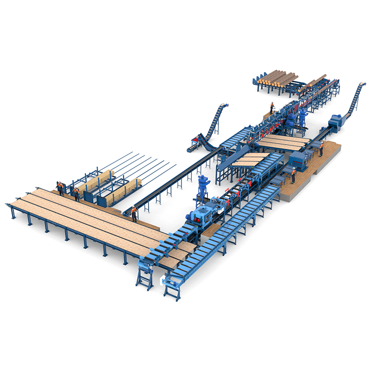 Лесопильная линия Сибирь с возвратом необрезной доски и перекладкой лафета