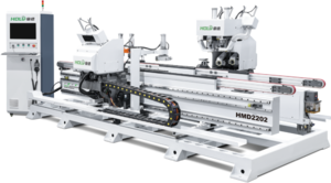 Проходной обрабатывающий центр с ЧПУ для фрезерования отверстий в дверных полотнах и коробках под замок и петли HOLD HMD2202