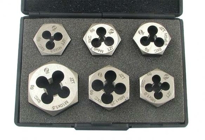 Набор плашек шестигранных из  6-ти штук М 3-М10 9ХС DIN382 в дер. коробке "CNIC"