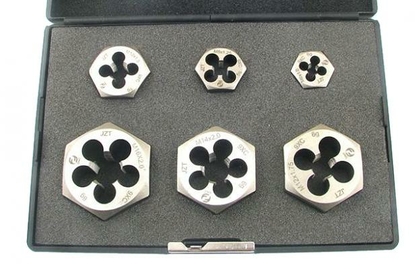 Набор плашек шестигранных из  6-ти штук М 6-М16 9ХС DIN382 в дер. коробке "CNIC"