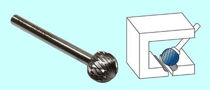 Борфреза сферическая  d16х14х6х65 Р6М5 Х-образн. насечка "CNIC" (D16 14М06)