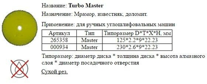 Диск отрезной алмазный Для сухой резки 1A1R 125х2,2х9х22,23  Turbo Master с непрерывной реж. кромкой