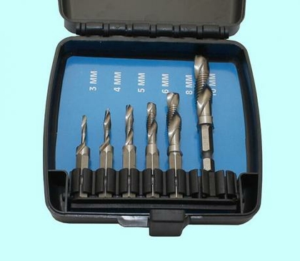 Набор метчиков-сверел из  6 штук (М3-М10) Р6М5 в пласт. футл. хвостовик HEX 1/4"  "CNIC" (07106)