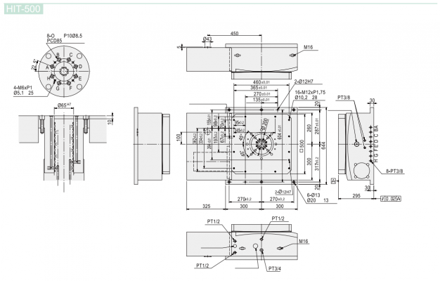 Горизонтальный одноосевой поворотный стол с хиртовым зацеплением ЧПУ HIT-500 GSA+