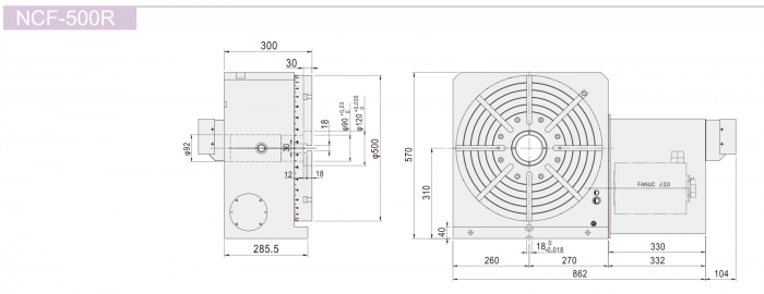 Одноосевой поворотный стол с хиртовым зацеплением ЧПУ NCF-500R GSA+