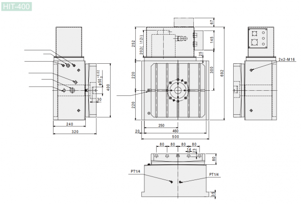 Горизонтальный одноосевой поворотный стол с хиртовым зацеплением ЧПУ HIT-400 GSA+